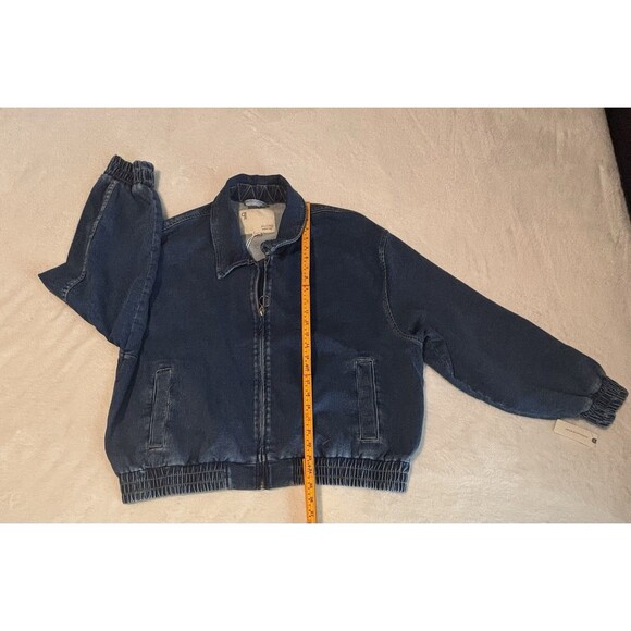 Anthropologie Rylie Bomber Jacket By Pilcro Demin Knit Edition Md z Sz Lg Blue - Picture 4 of 10